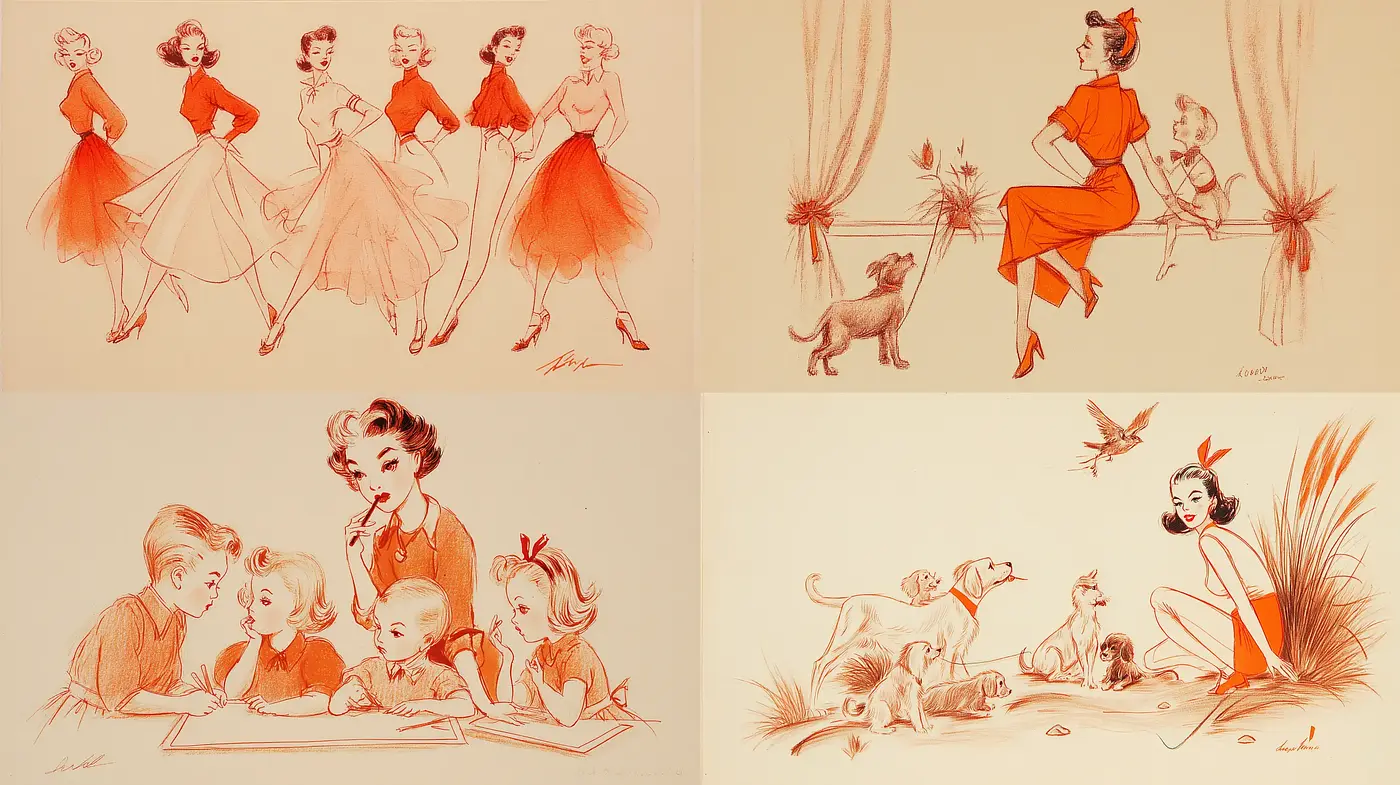 Charming Mid-20th Century Illustrations with a Playful Vintage Flair - Midjourney sref style