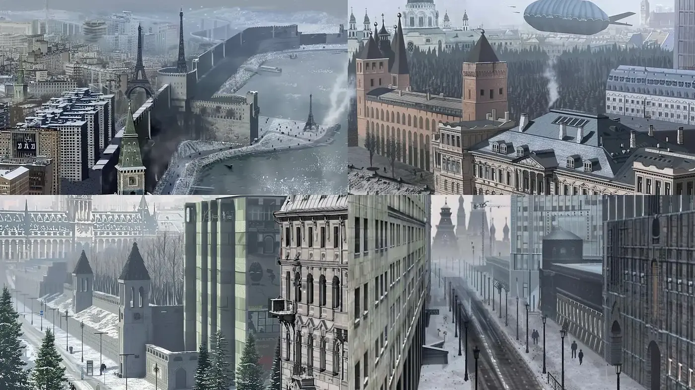 Futuristic Urbanism with Vintage Undertones in a Cold Climate - Midjourney sref style