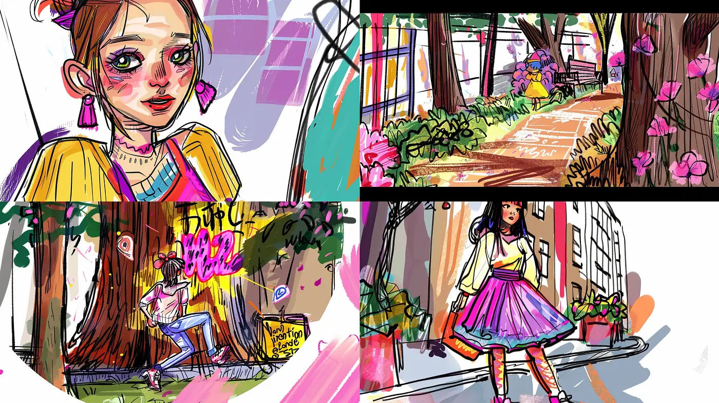 Vibrant Sketchbook Chronicles: A Fusion of Whimsical Lines and Expressive Colors - Midjourney sref style