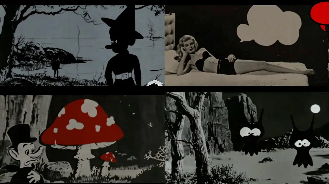 Monochrome Dreamscape: A Homage to Vintage Animation and Surrealism - Midjourney sref style