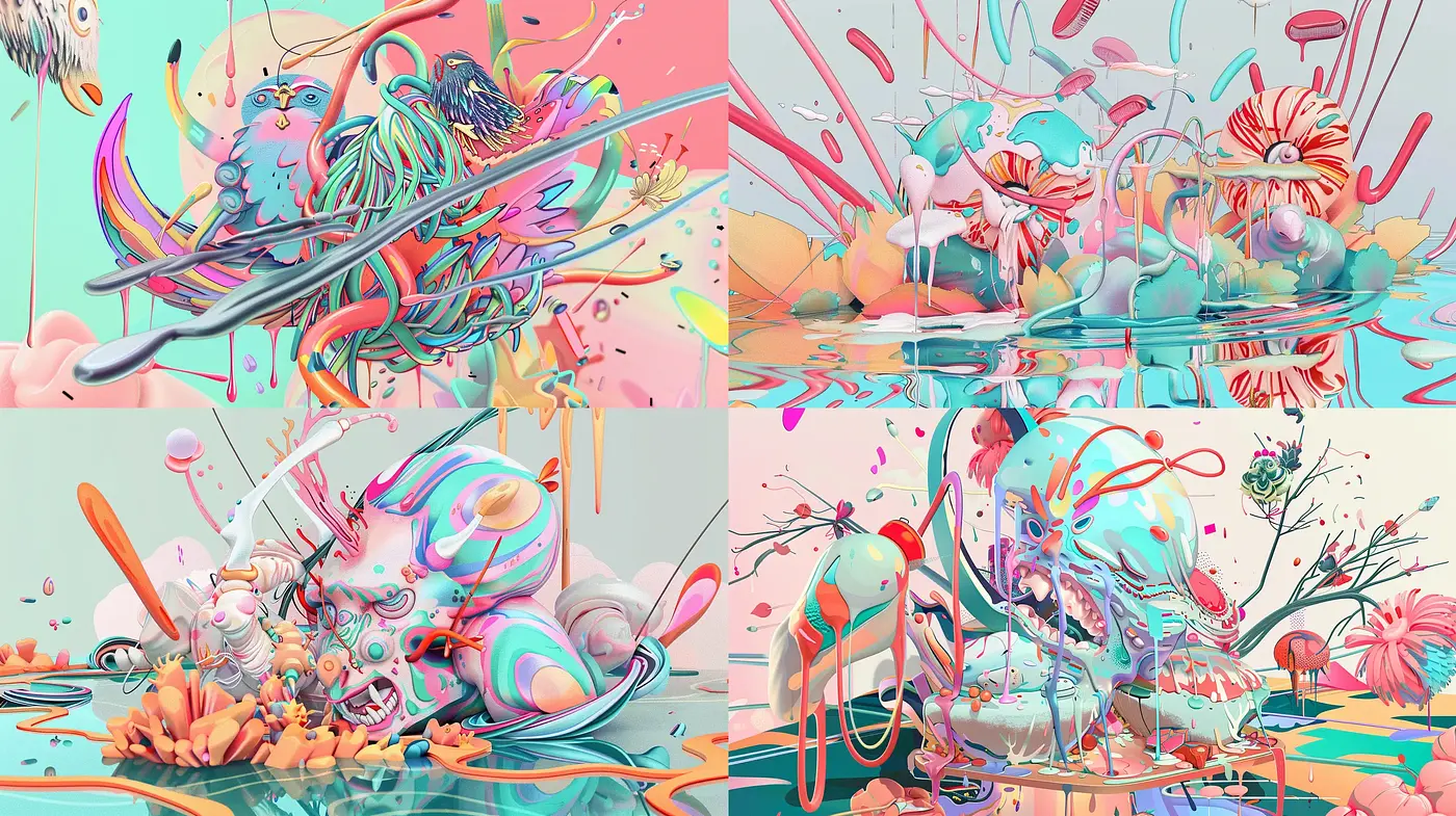 Surreal Candy-Colored Dreamscape Fusion - Midjourney sref style