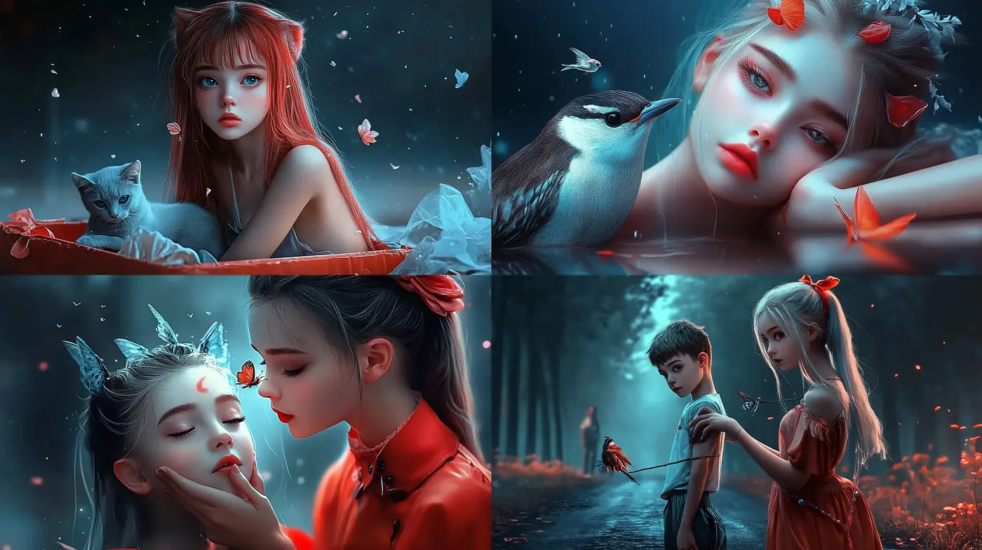 Ethereal Crimson Fantasy with an Enigmatic Night Glow - Midjourney sref style