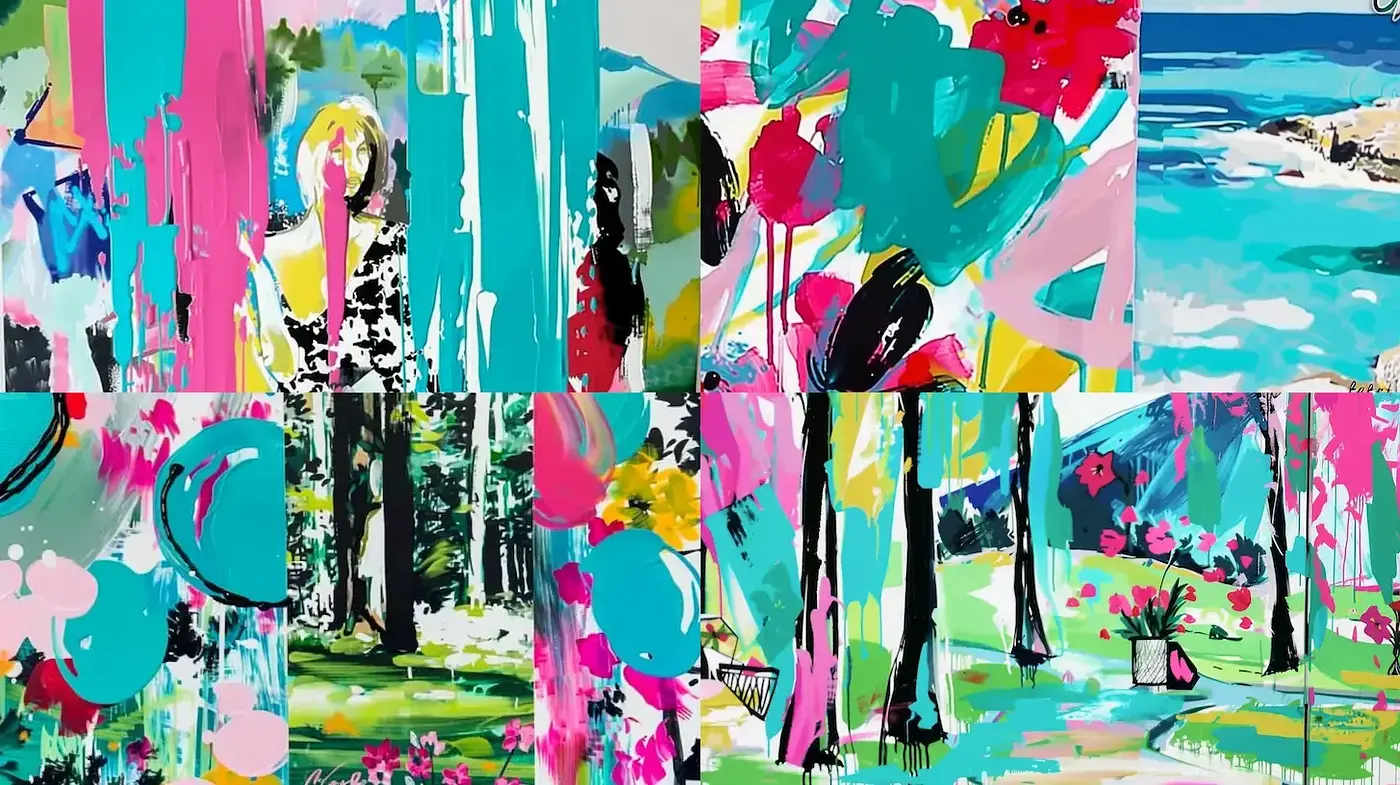 Vibrant and Expressive Abstract Landscapes with Bold Color Contrasts - Midjourney sref style