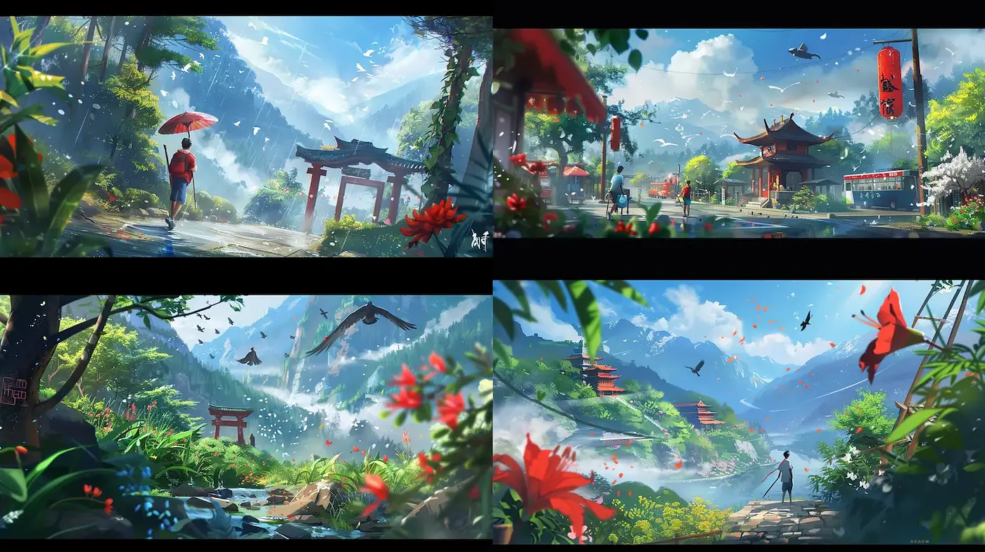 Vibrant Landscapes with a Blend of Nature and Culture - Midjourney sref style