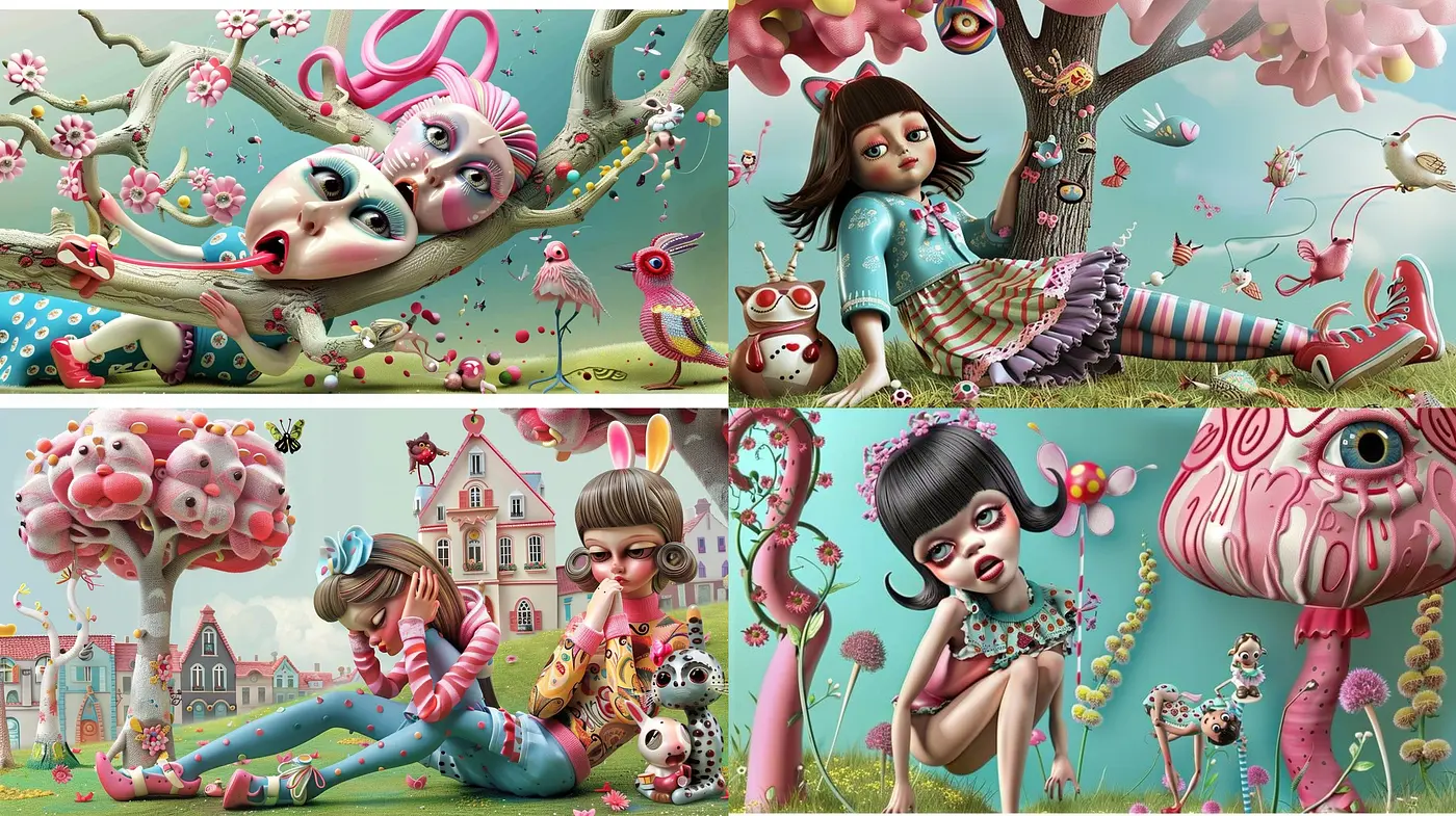 Whimsical Pastel Dreamscape: A Surreal Fusion of Nostalgia and Fantasy - Midjourney sref style