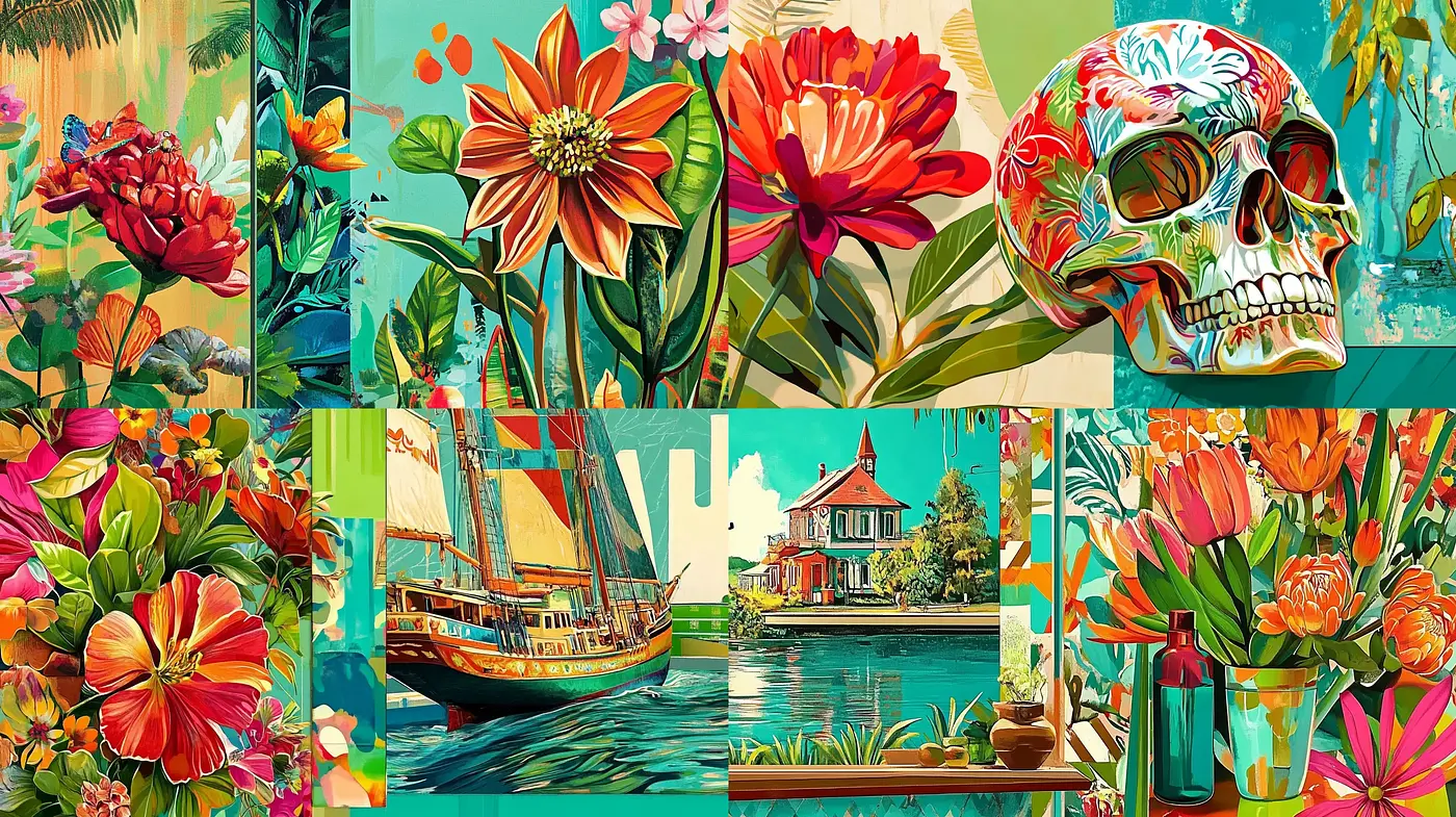 Vibrant Botanical Extravaganza with a Splash of Surrealism - Midjourney sref style