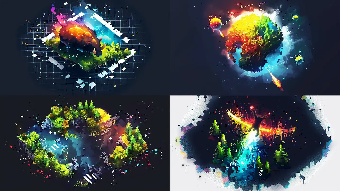 Vibrant, digital landscapes reflecting nature's essence and connectivity - Midjourney sref style