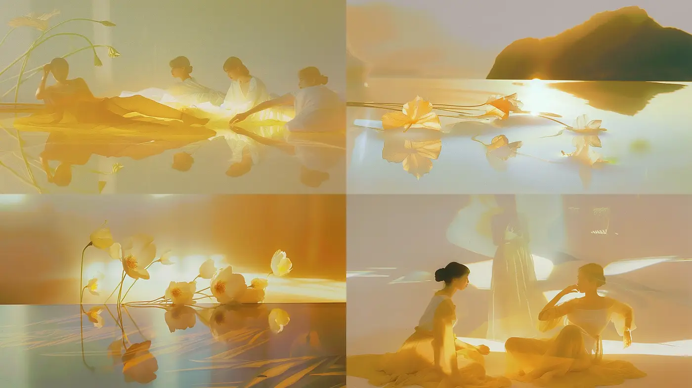 Serene Golden Hour Luminance with Ethereal Overtones - Midjourney sref style