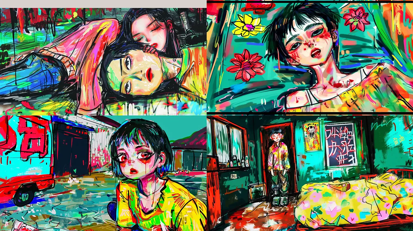Vibrant Expressionist Brushwork Meets Anime Inspirations - Midjourney sref style