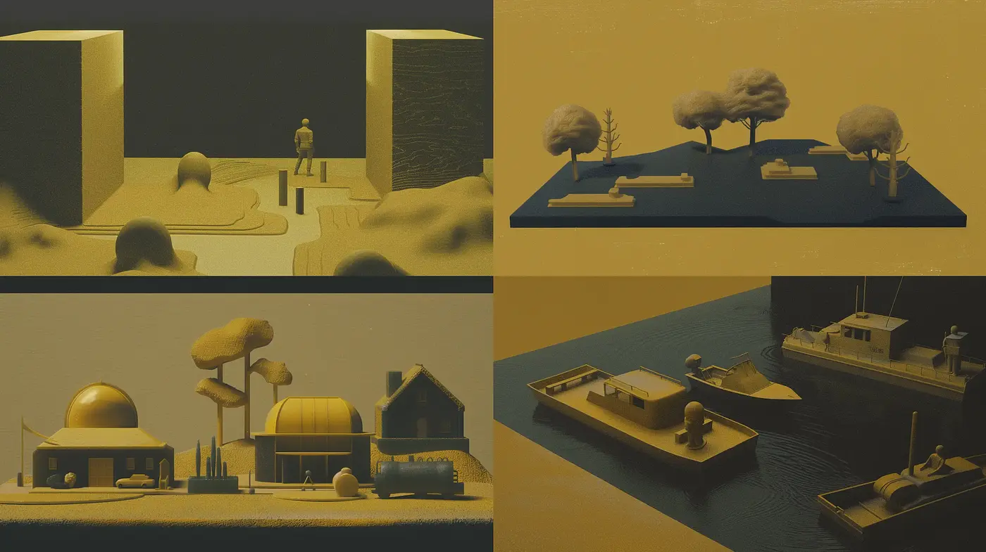 Monochromatic Twilight: A Study in Amber Tones and Surreal Landscapes - Midjourney sref style