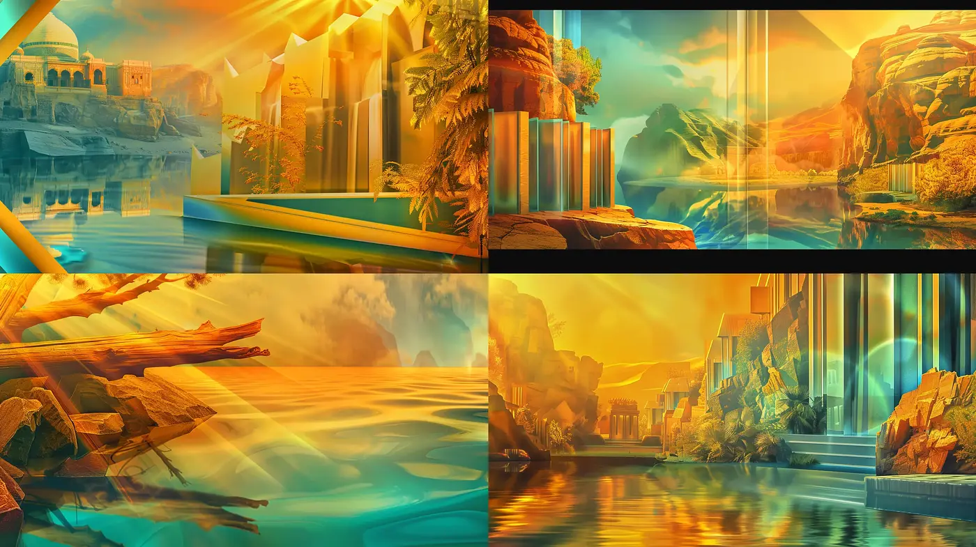 Sunlit Utopian Vistas: A Harmonious Blend of Futurism and Antiquity - Midjourney sref style