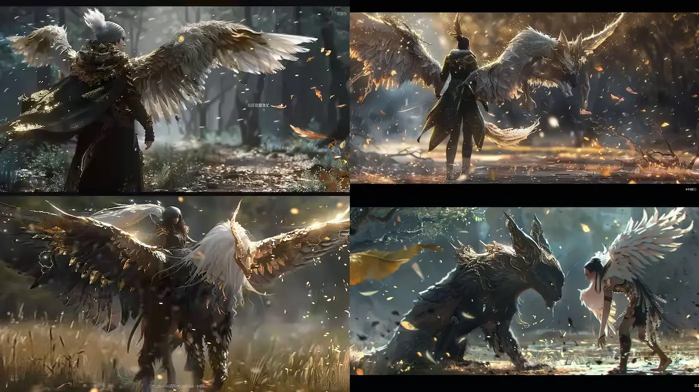 Epic Fantasy Realm with Mythical Creatures and Winged Beings - Midjourney sref style