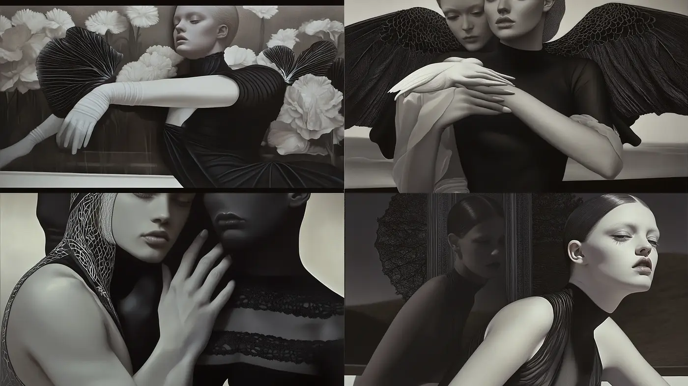 Monochromatic Elegance with a Surreal Ethereal Touch - Midjourney sref style