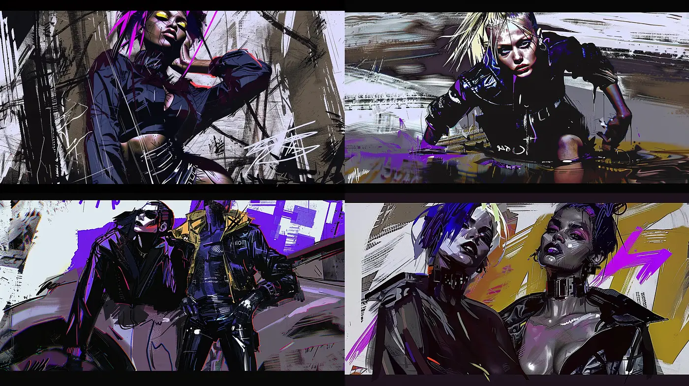 Neo-Expressionist Cyberpunk Brushwork - Midjourney sref style