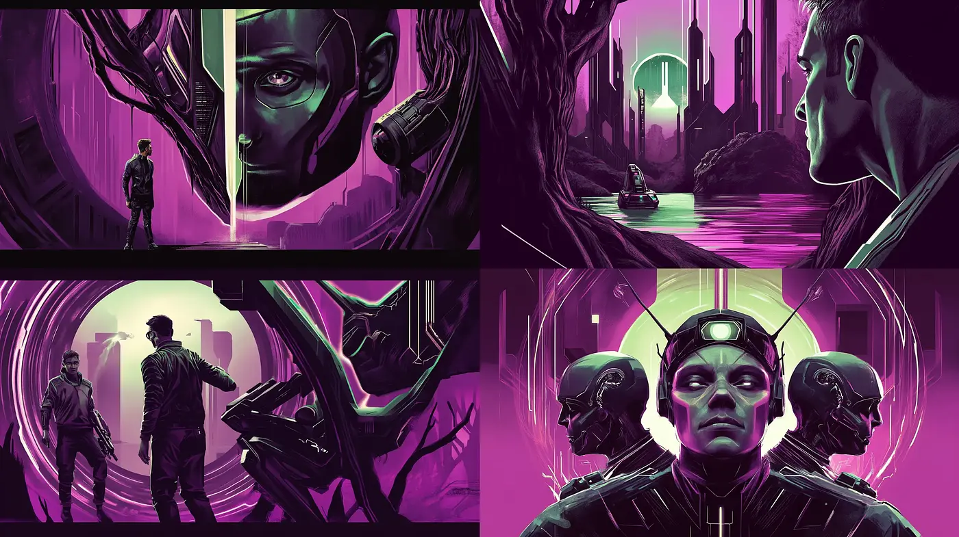 Futuristic Neon Noir Elegance - Midjourney sref style