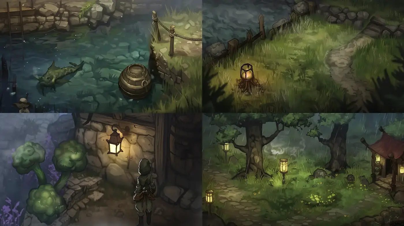 Charming Fantasy Landscape Illustrations with Cohesive Aesthetic Elements - Midjourney sref style