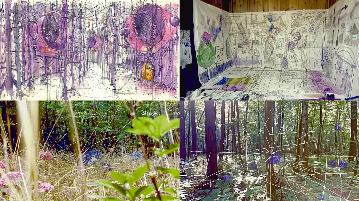 Ethereal Sketchbook Fusion with Nature - Midjourney sref style