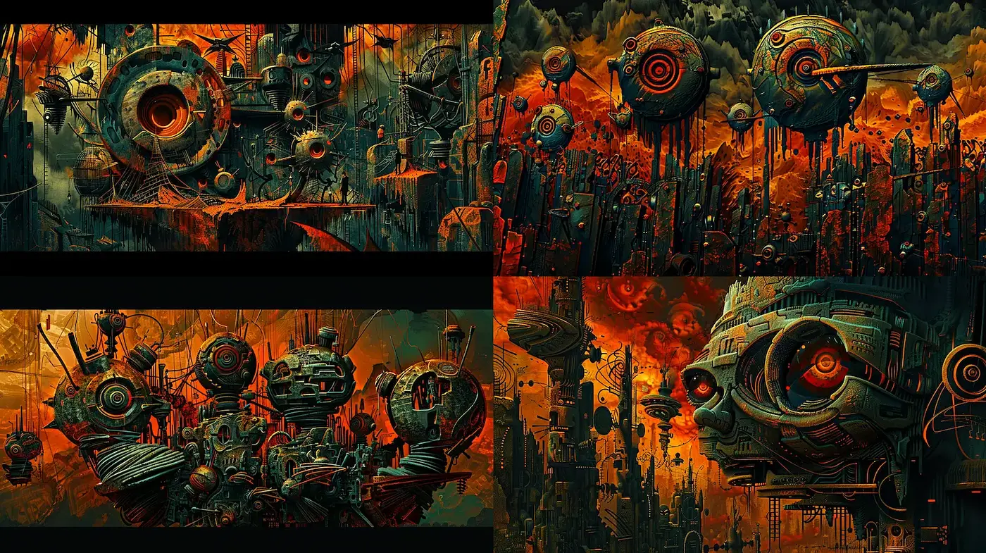 Futuristic and Abstract Sci-Fi Landscape with Industrial Aesthetic - Midjourney sref style