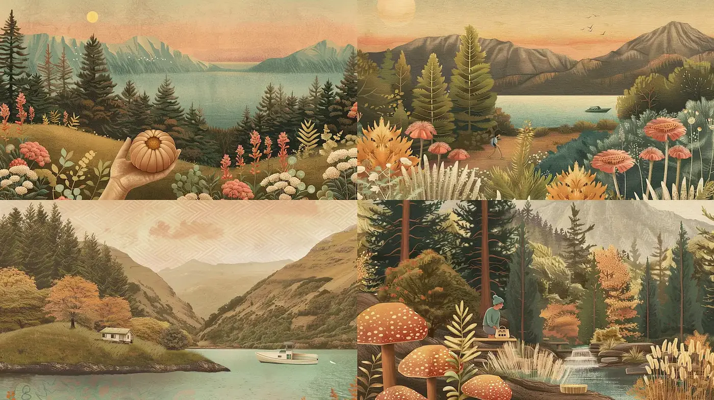 Ethereal Serene Landscapes with Warm Autumnal Vibes - Midjourney sref style