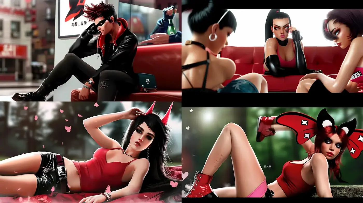 Contemporary urban illustration with a fusion of Japanese pop culture and Western aesthetics - Midjourney sref style