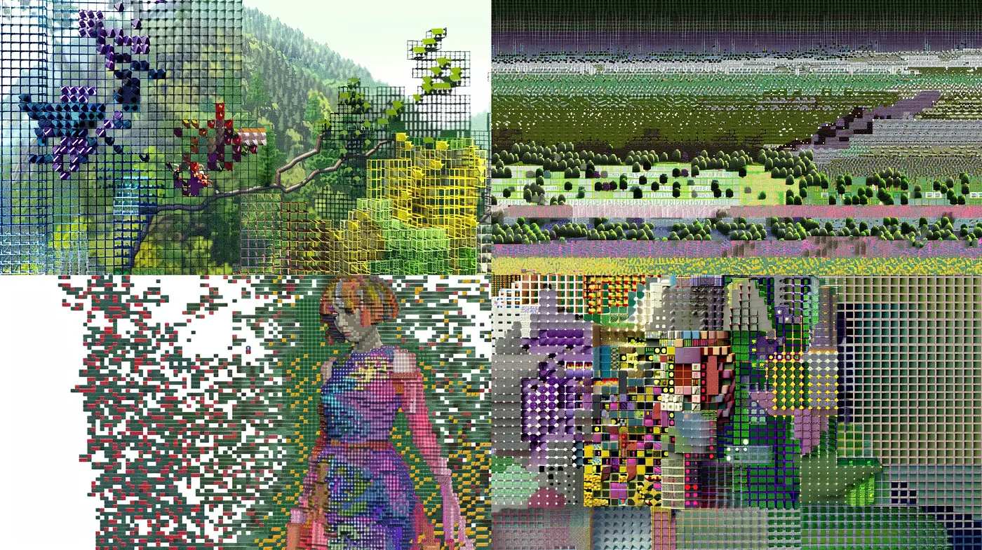 Pixelated Mosaic: A Digital Tapestry of Color and Virtual Texture - Midjourney sref style