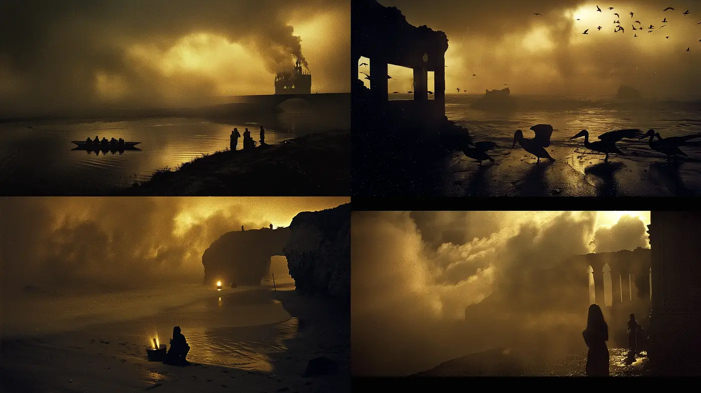 Twilight Epoch: A Cinematic Homage to Melancholic Dystopia - Midjourney sref style