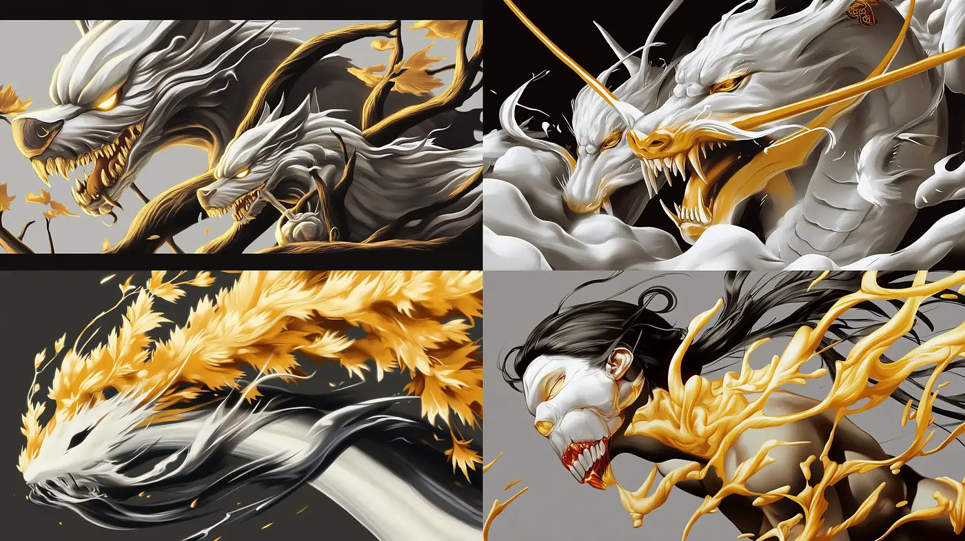 Dynamic Energy and Motion in Monochrome with Vivid Accents - Midjourney sref style
