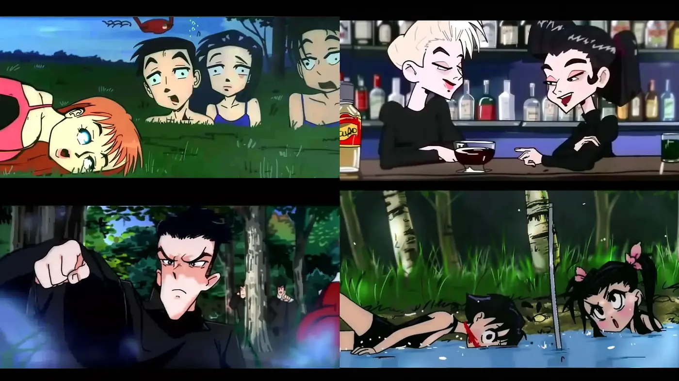 Stylized Anime-Inspired Noir Visuals with Expressive Characters - Midjourney sref style