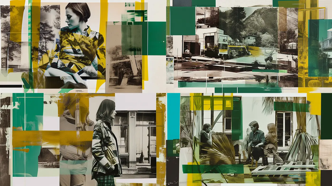 Abstracted Memories: A Collage of Vintage Melancholy and Geometric Exploration - Midjourney sref style