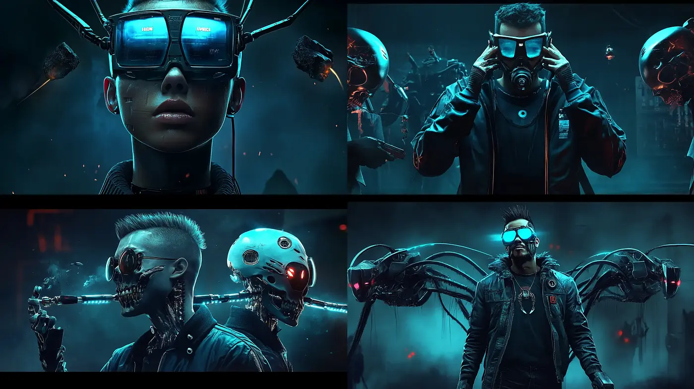 Cybernetic Synthesis: A Dystopian Vision in Teal and Orange - Midjourney sref style