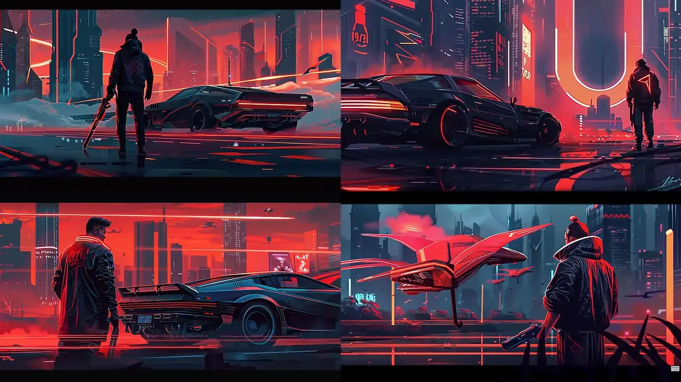 Futuristic Cyberpunk Urban Landscapes with High-Contrast Lighting - Midjourney sref style