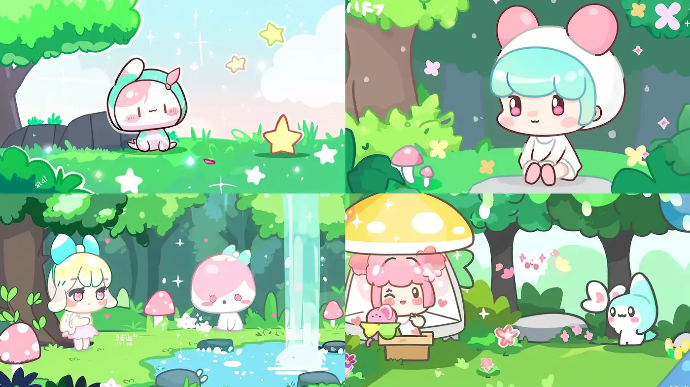 Charming and Playful Pastel Aesthetic in Whimsical Nature - Midjourney sref style