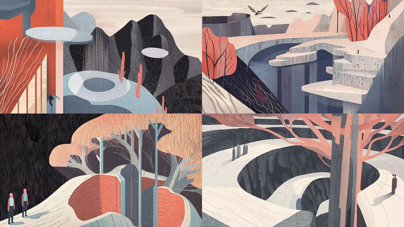 Contemporary Minimalist Landscape Illustrations with an Artistic Flair - Midjourney sref style