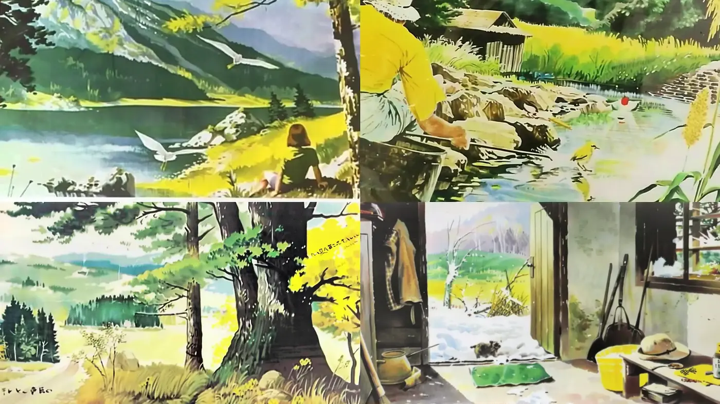 Lush Pastoral Panoramas with a Vintage Palette and Textural Brushwork - Midjourney sref style