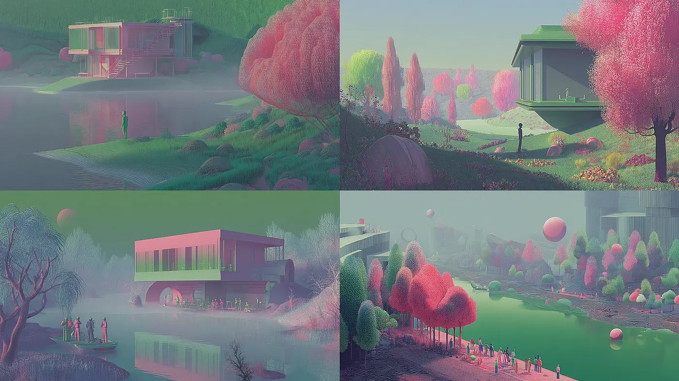 Surreal and Dreamy Architectural Landscapes with a Futuristic Touch - Midjourney sref style
