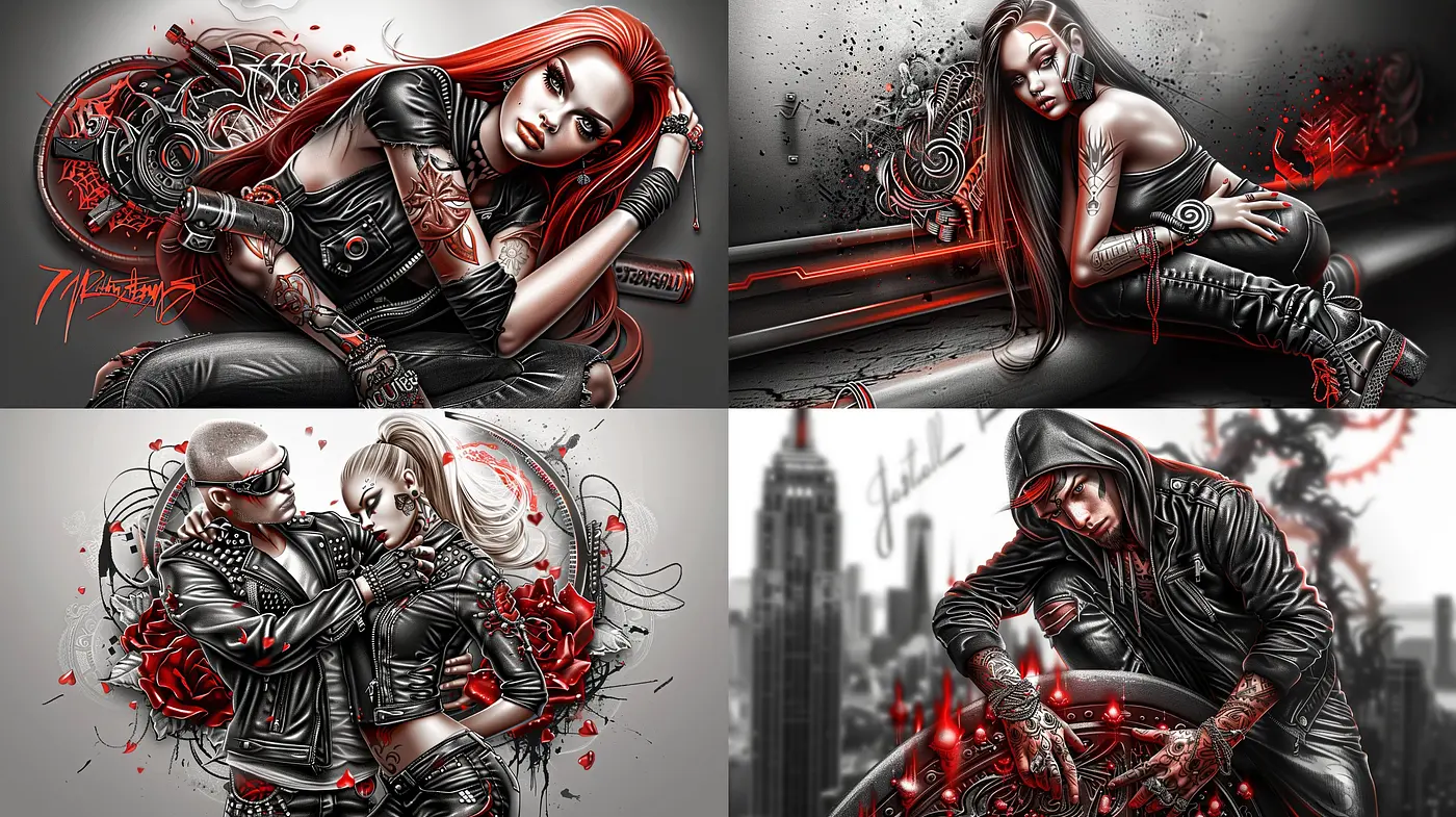 Monochrome Matrix with a Crimson Spark: A Cyberpunk Vision - Midjourney sref style