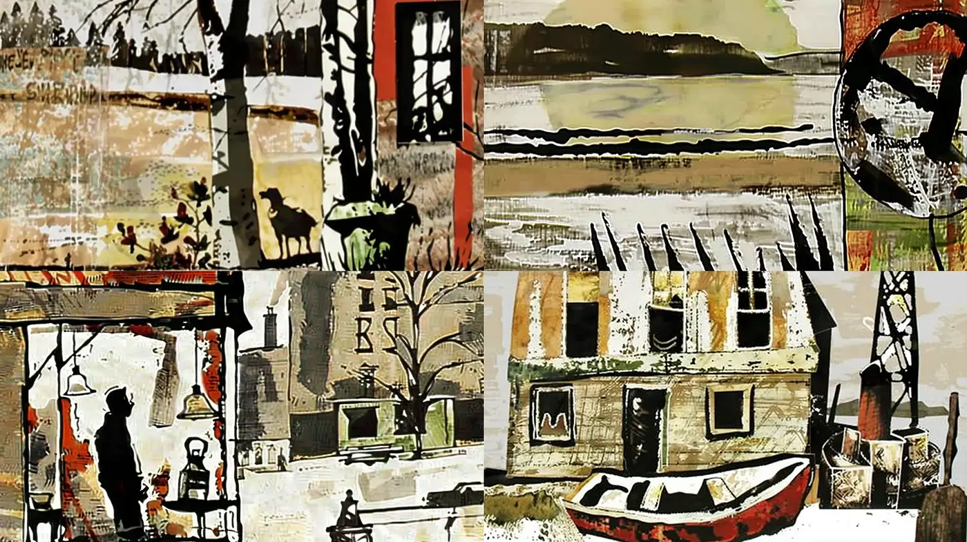 Abstract Urban Fusion with Textured Layering - Midjourney sref style