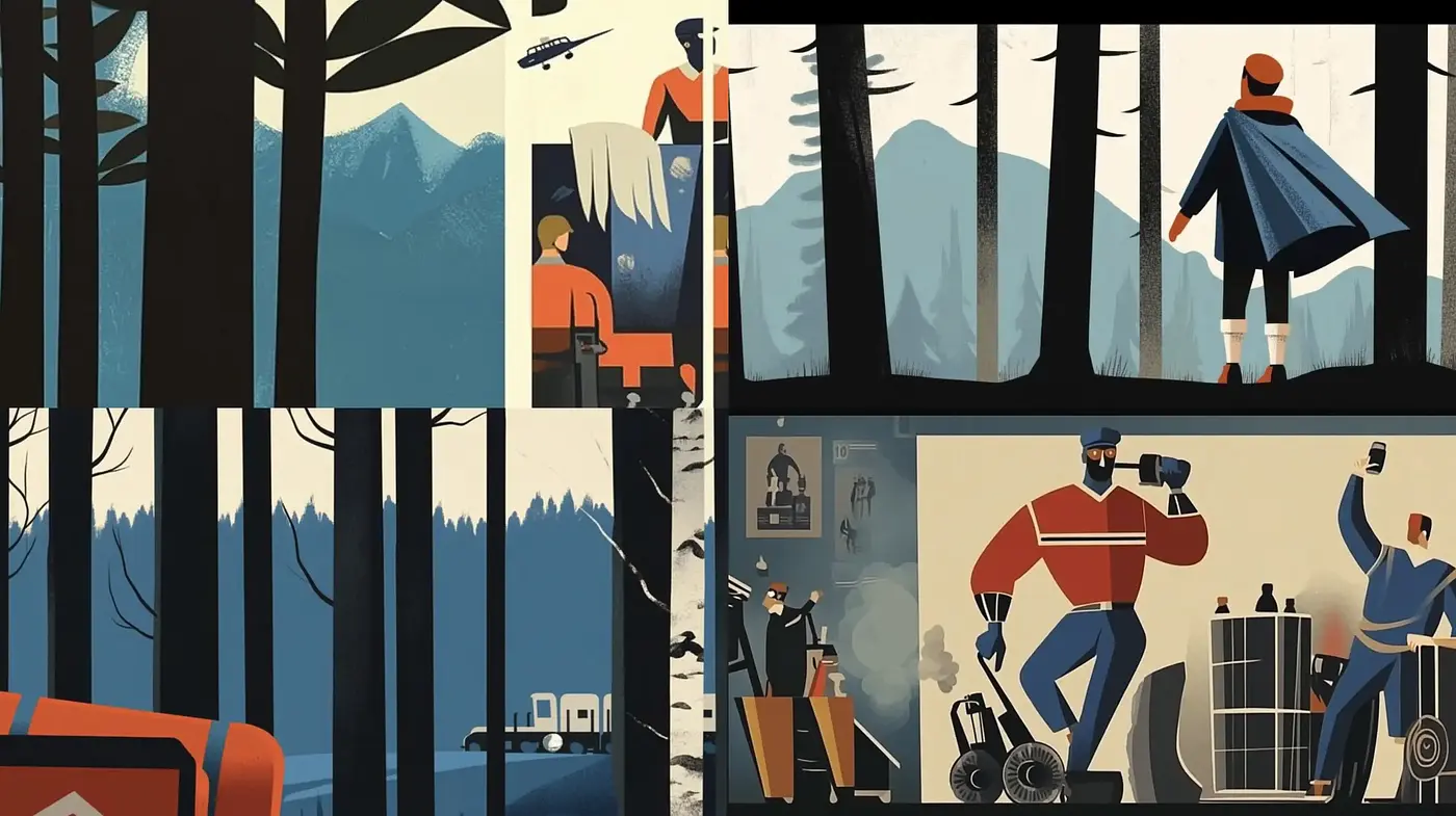 Stylized Mid-Century Modern Illustrative Vignettes - Midjourney sref style