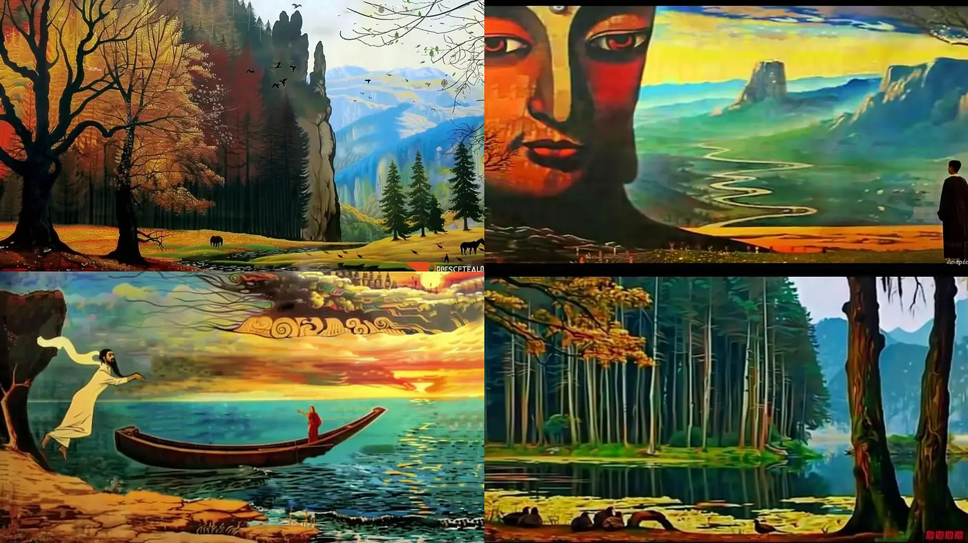 Whimsical Serenity: A Fusion of Dreamlike Landscapes and Expressive Chromatic Warmth - Midjourney sref style