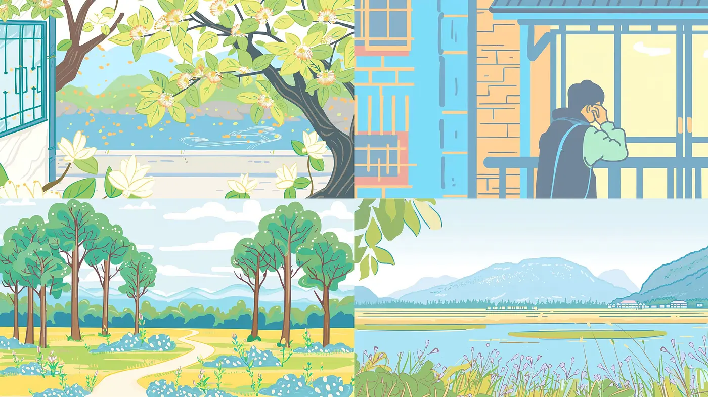 Serene Pastel Vistas: A Harmonious Blend of Nature and Nostalgia in Illustration - Midjourney sref style