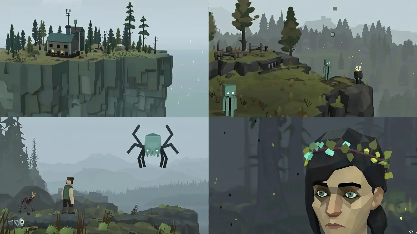 Misty Wilderness and Technological Solitude in Stylized Geometric Art - Midjourney sref style