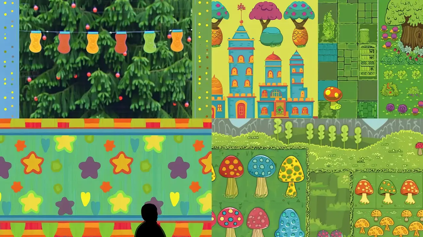 Vibrant and whimsical digital landscape with cartoonish elements - Midjourney sref style