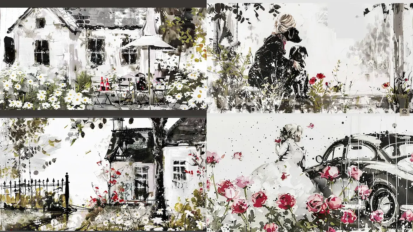 Light and Airy Watercolor Scenes with a Vintage Touch - Midjourney sref style