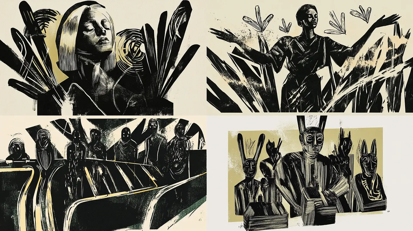 Monochromatic Textural Harmony with Abstract Expressionist Undertones - Midjourney sref style