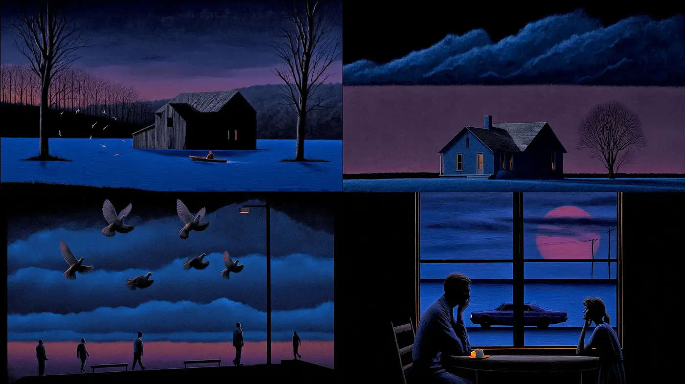 Moody and Atmospheric Illustrations with Luminous Color Schemes - Midjourney sref style