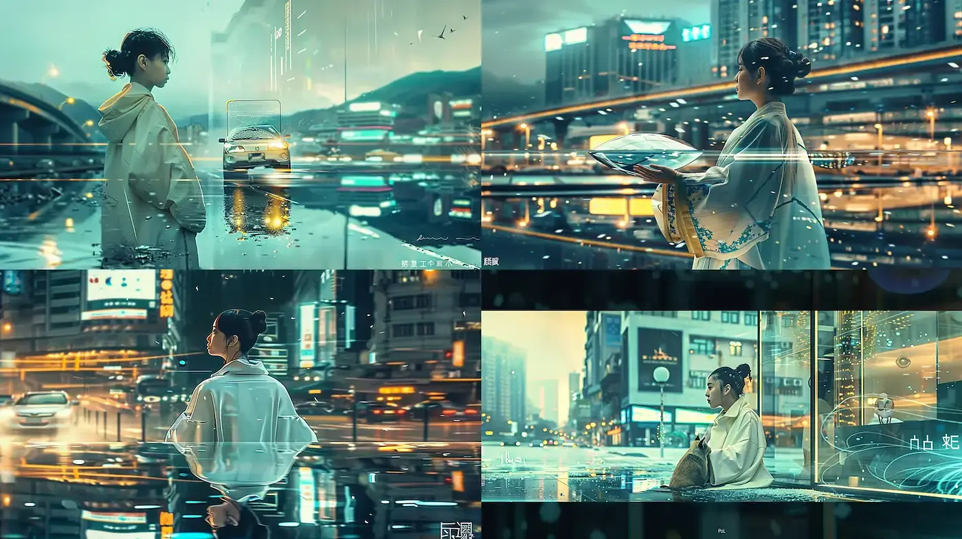 Futuristic urban landscapes with a blend of realism and stylized aesthetics - Midjourney sref style