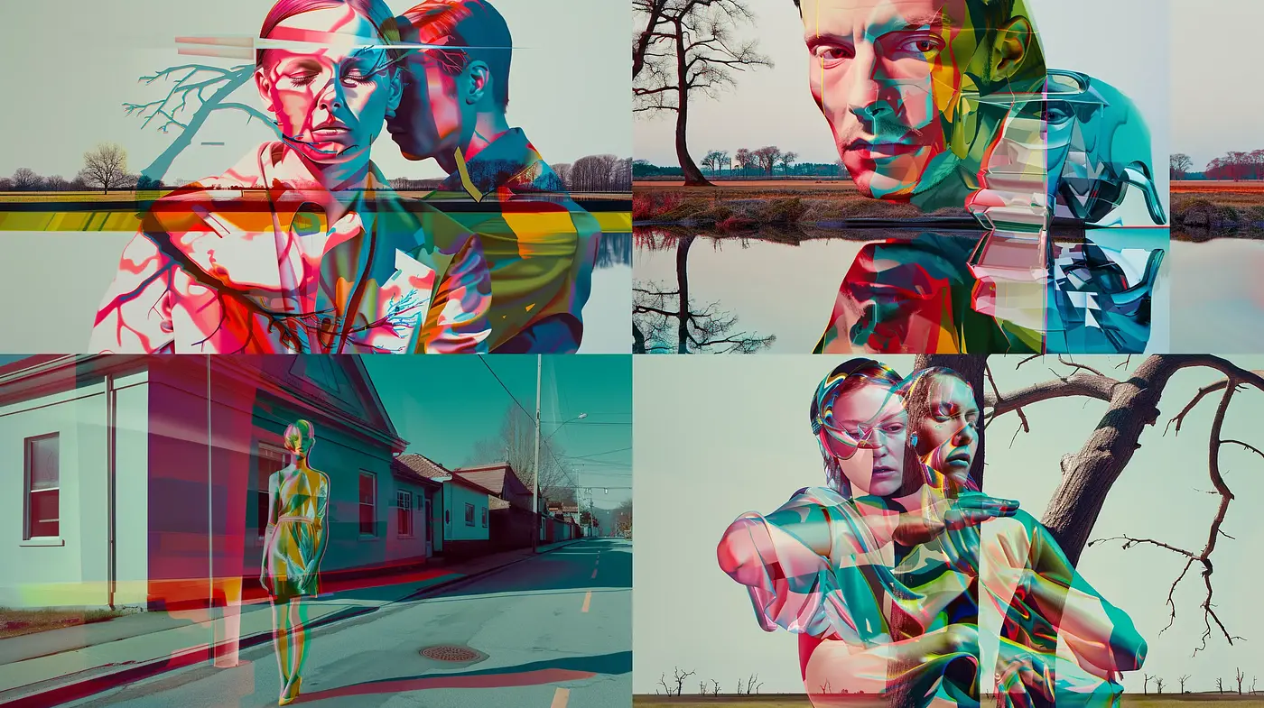 Fragmented Chromatic Abstractions in Contemporary Portraiture - Midjourney sref style