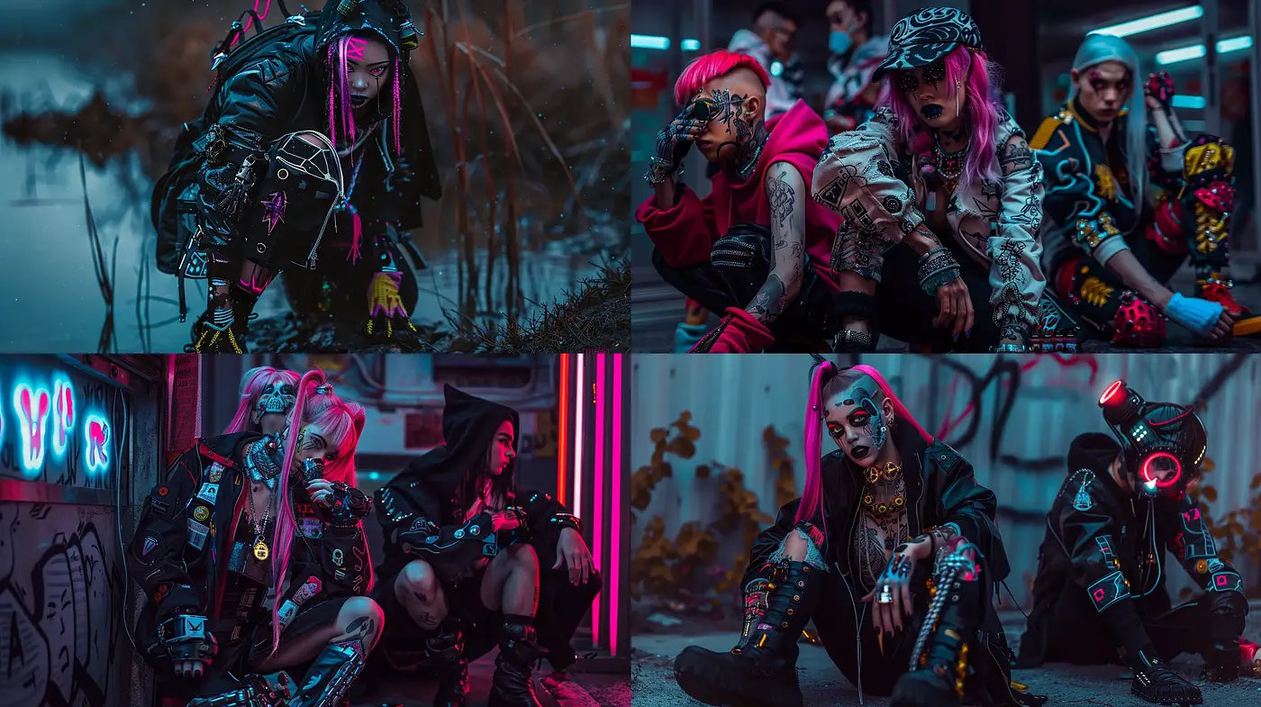 Neon-drenched Cyberpunk Streetscape Aesthetic - Midjourney sref style