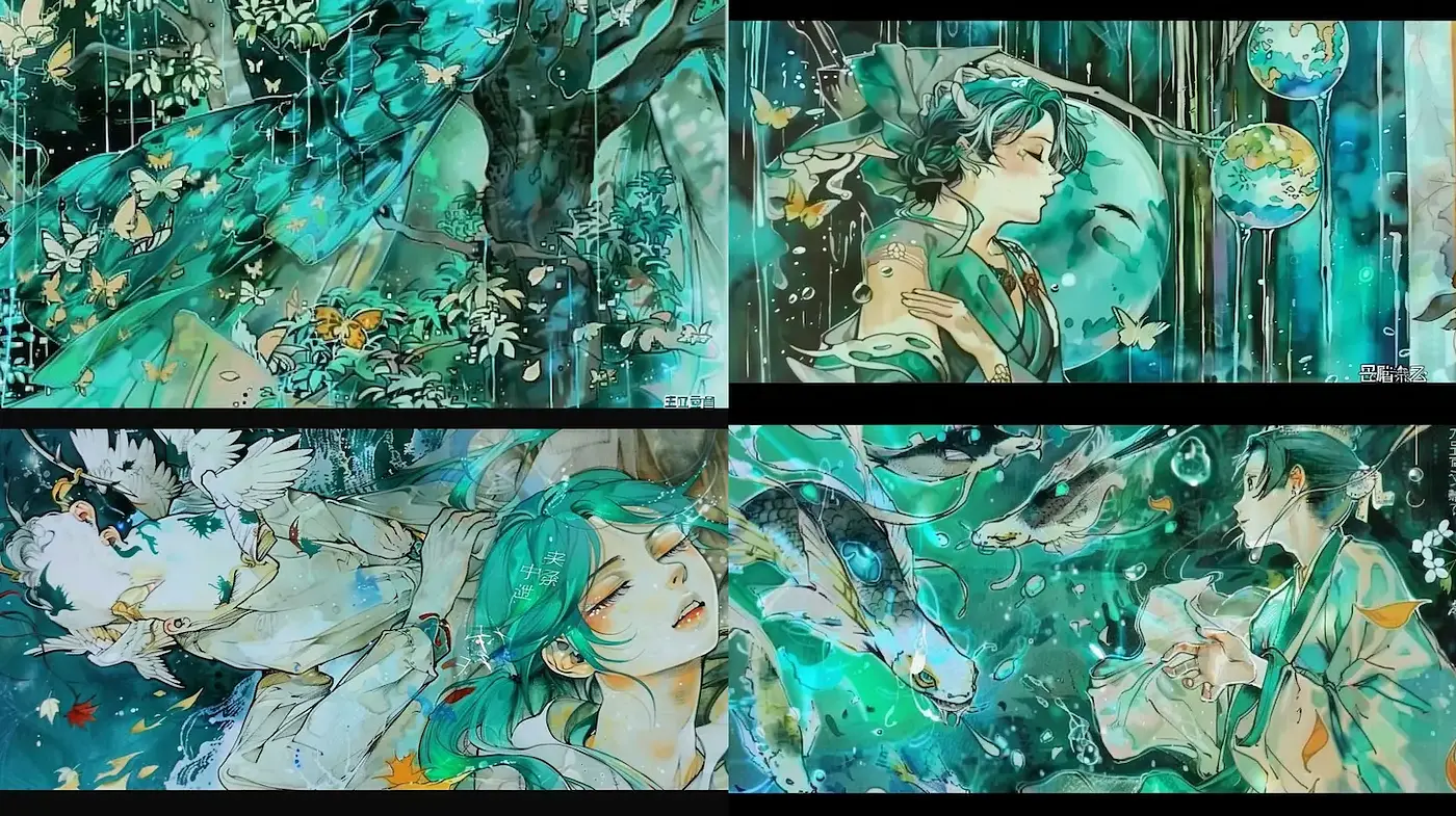 Serene and Ethereal Watercolor Art with Nature Elements - Midjourney sref style