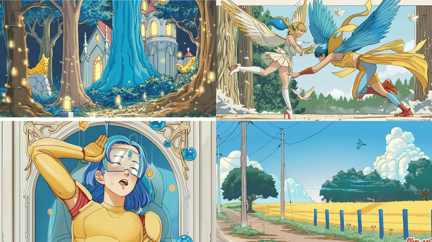 Vibrant Storybook Visions: A Harmonious Blend of Dynamic Saturation and Whimsical Illustration - Midjourney sref style